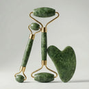 Rolo Massageador Facial | Pedra Jade + Gua Sha 3 em 1